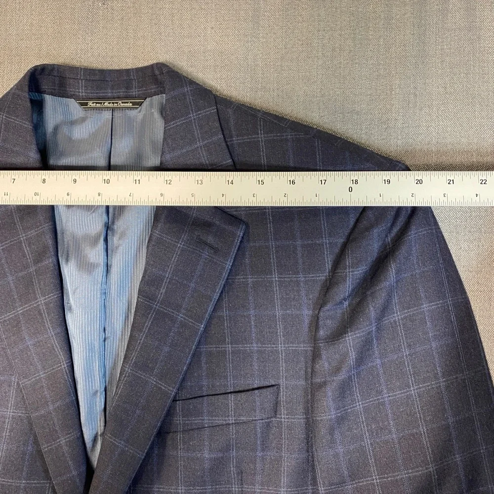 Jack Victor Mens 44L Blazer Navy Blue Windowpane Super 120s Wool Sport Coat 44 L